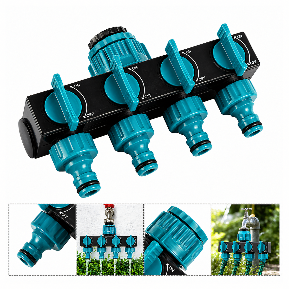 4 väljundiga aiavooliku kraanijagur ventiilide ja 3/4″-lt 1/2″-le reduktoriga RC-K-2331-15337 – pilt 6