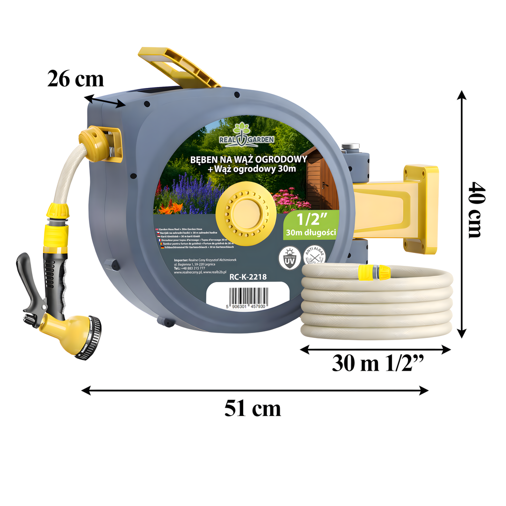 Automaatne seinale paigaldatav aiavoolikurull 1/2″ kuni 30 m RC-K-2218-15060 – pilt 10