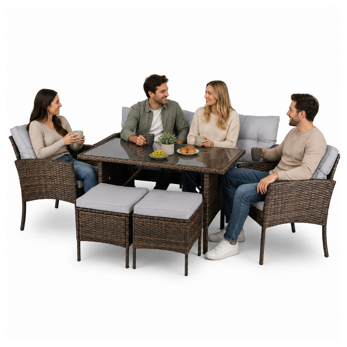 6-Piece Outdoor Rattan Furniture Set for Patio and Garden (T) – pilt 6
