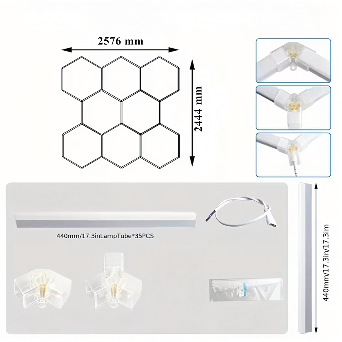 Kuusnurkne modulaarne LED-paneelvalgusti 257 × 244 cm 280 W 6500 K RC-K-2077 – pilt 4