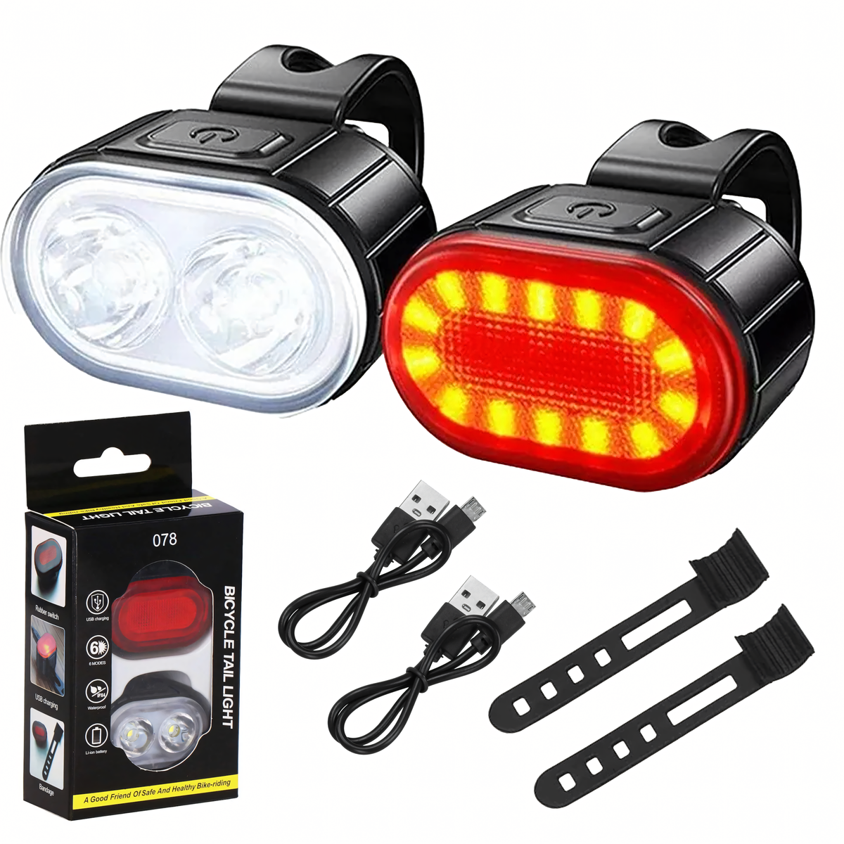 USB-laetav LED-jalgratta esi- ja tagatulede komplekt, 2 tk RC-K-1450 – pilt 9