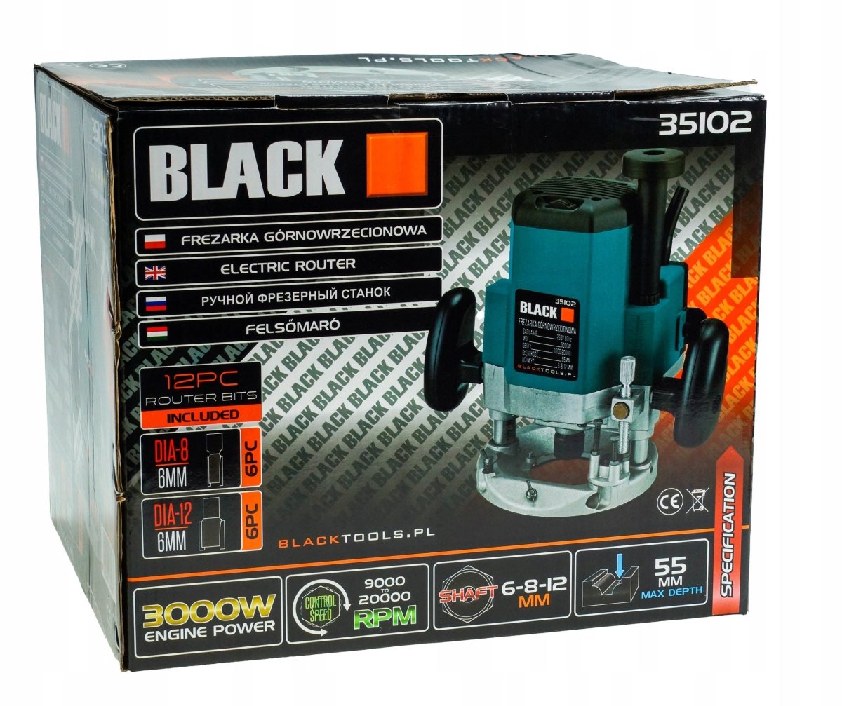 Black süvisfrees 3000 W, 55 mm, 9000–20 000 p/min, 6/8/12 mm, 230 V 35102 – pilt 2