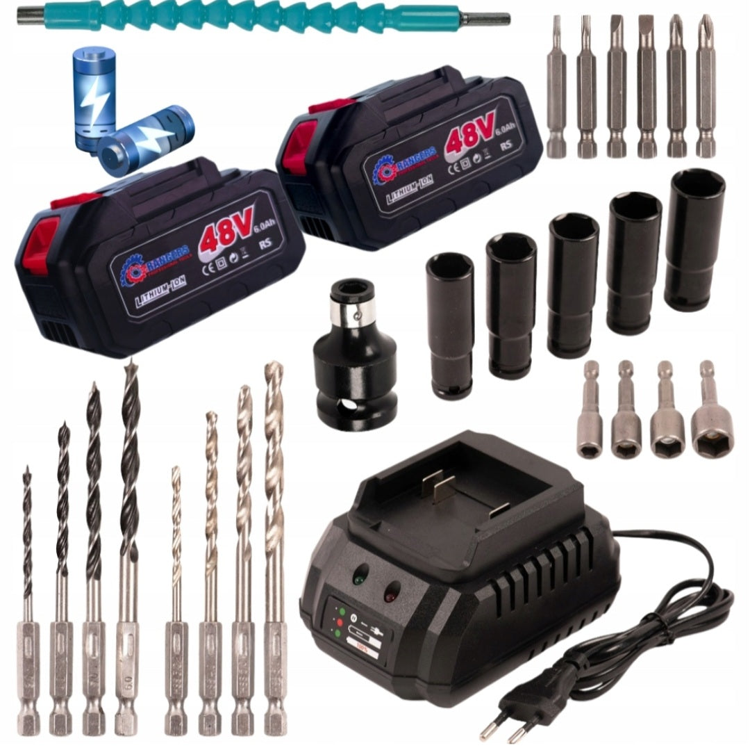Rangers Cordless Impact Wrench 1100Nm – 2× 48V 6.0Ah Batteries, 1/2" Drive, Charger + XXL (VD8) Kit – pilt 10